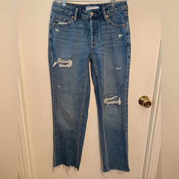 Garage denim EUC ex-boyfriend distressed straight leg frayed hem jeans Size 0 - Picture 1 of 5